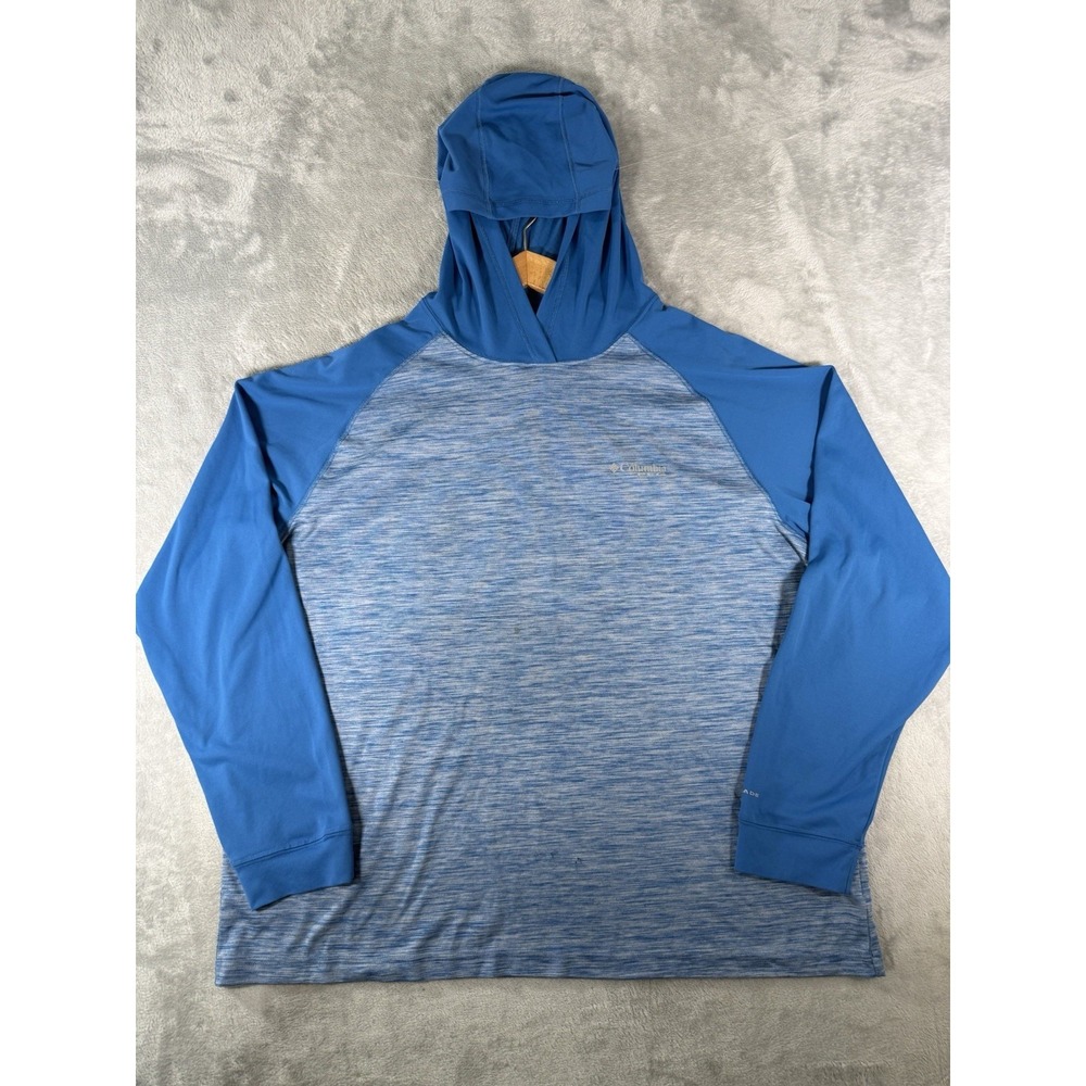 Columbia PFG Shirt Mens 2XL Blue Hooded Long Sleeve Fishing Lightweight